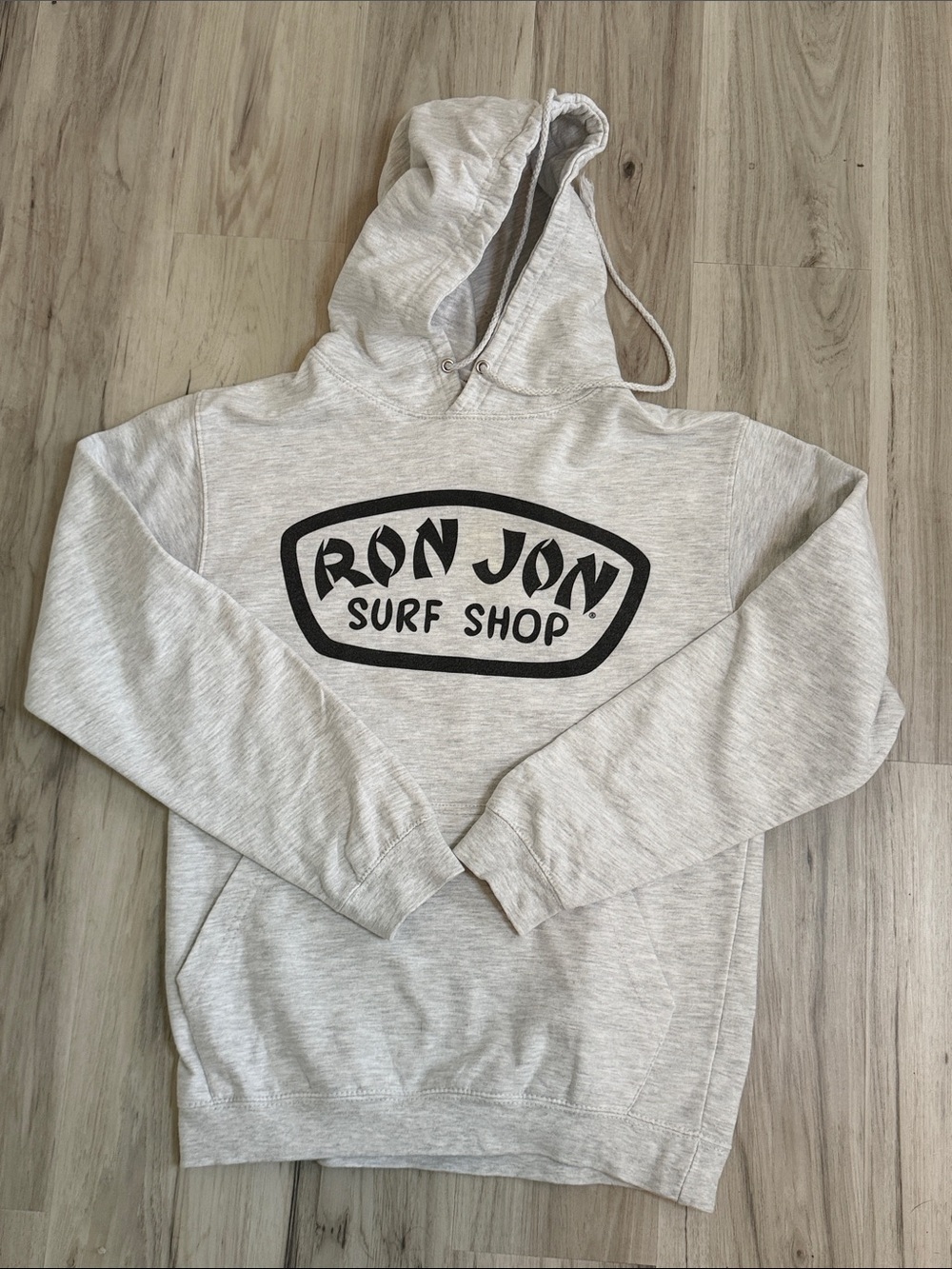 Ron Jon Light Heather Gray Pullover Hoodie with Black Logo Sz small
